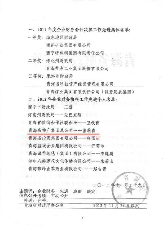 物產(chǎn)集團榮獲2011年度財務(wù)決算先進(jìn)單位、2012年度財務(wù)快報工作先進(jìn)個人表彰
